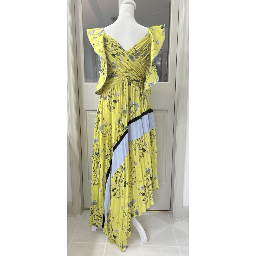 Self Portrait Womens Sleeveless Floral Pleated Asymmetrical Dress Yellow Size 10 - Picture 6 of 12